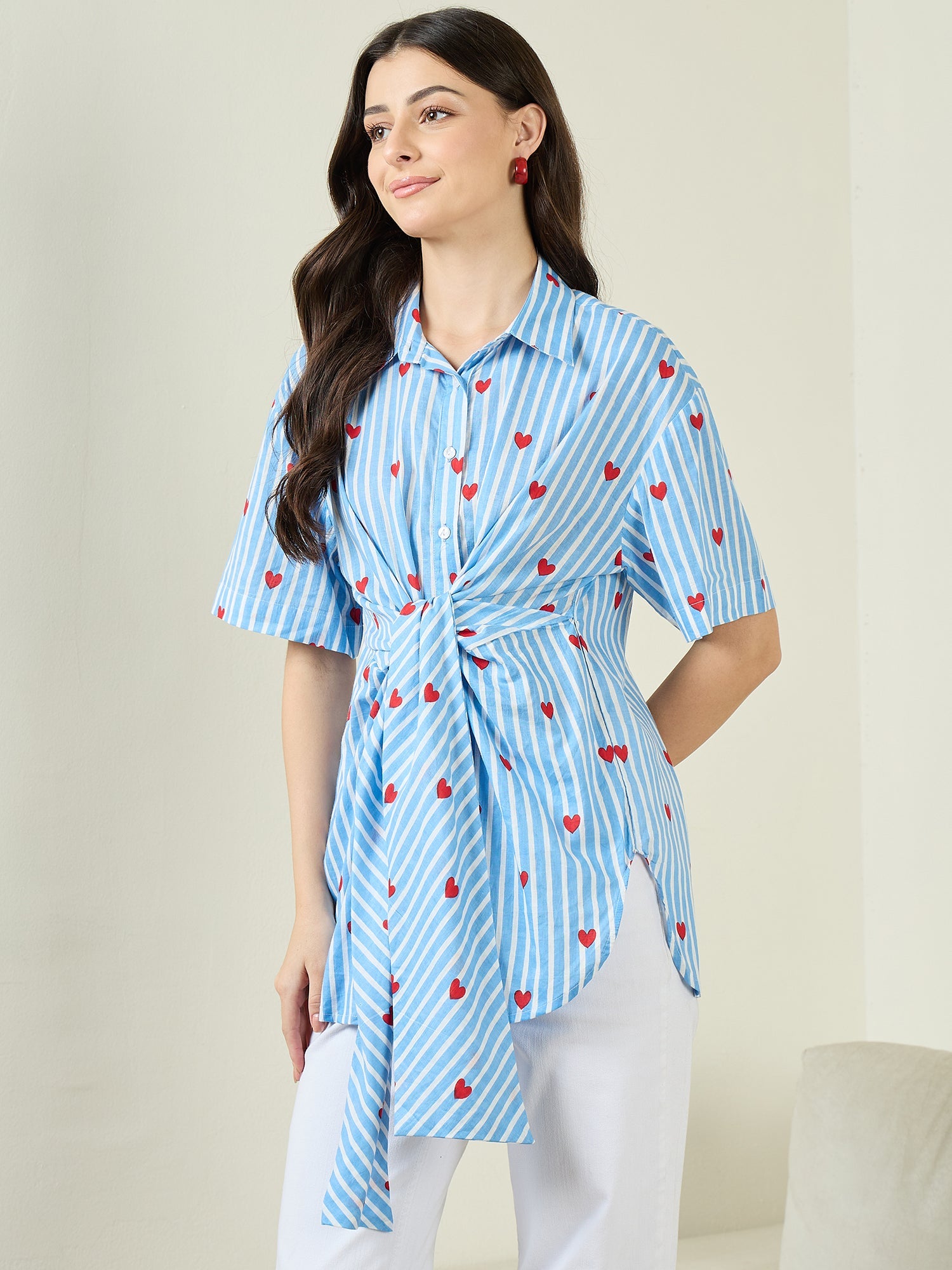 Front Tie-Up Cotton Shirt