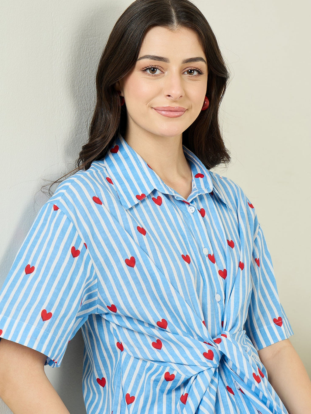 Front Tie-Up Cotton Shirt