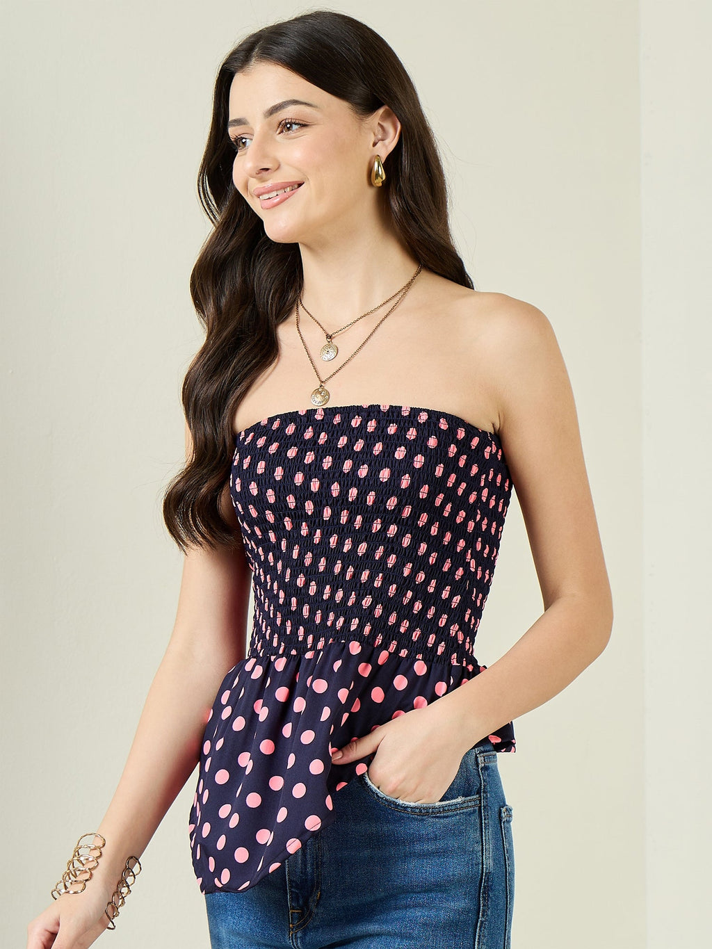 Smocked Bandeau Asymmetrical Top