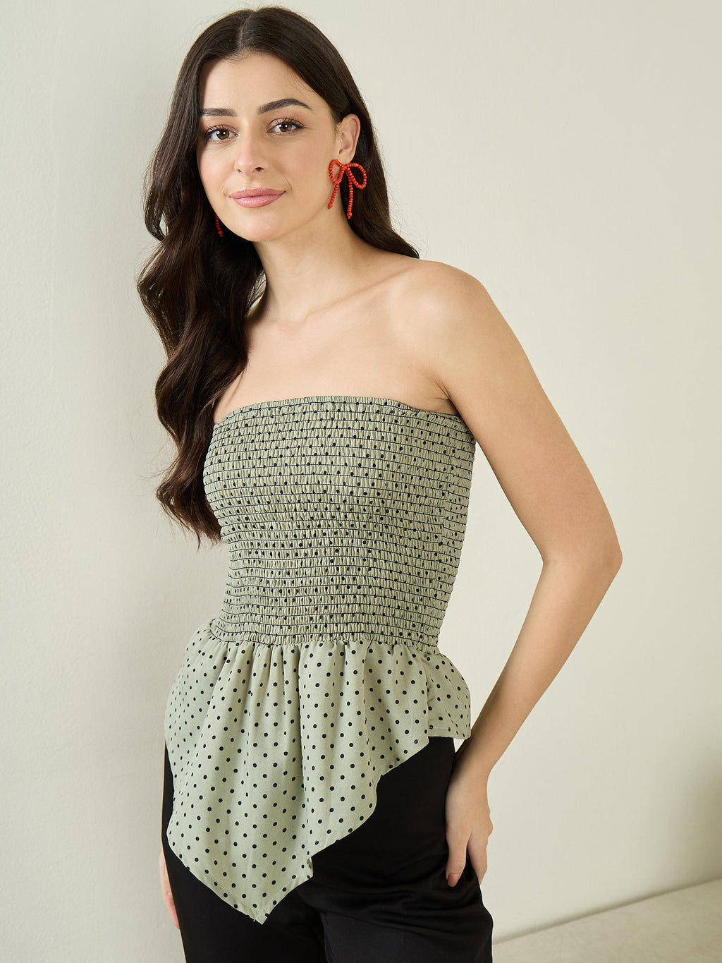 Smocked Bandeau Asymmetrical Top