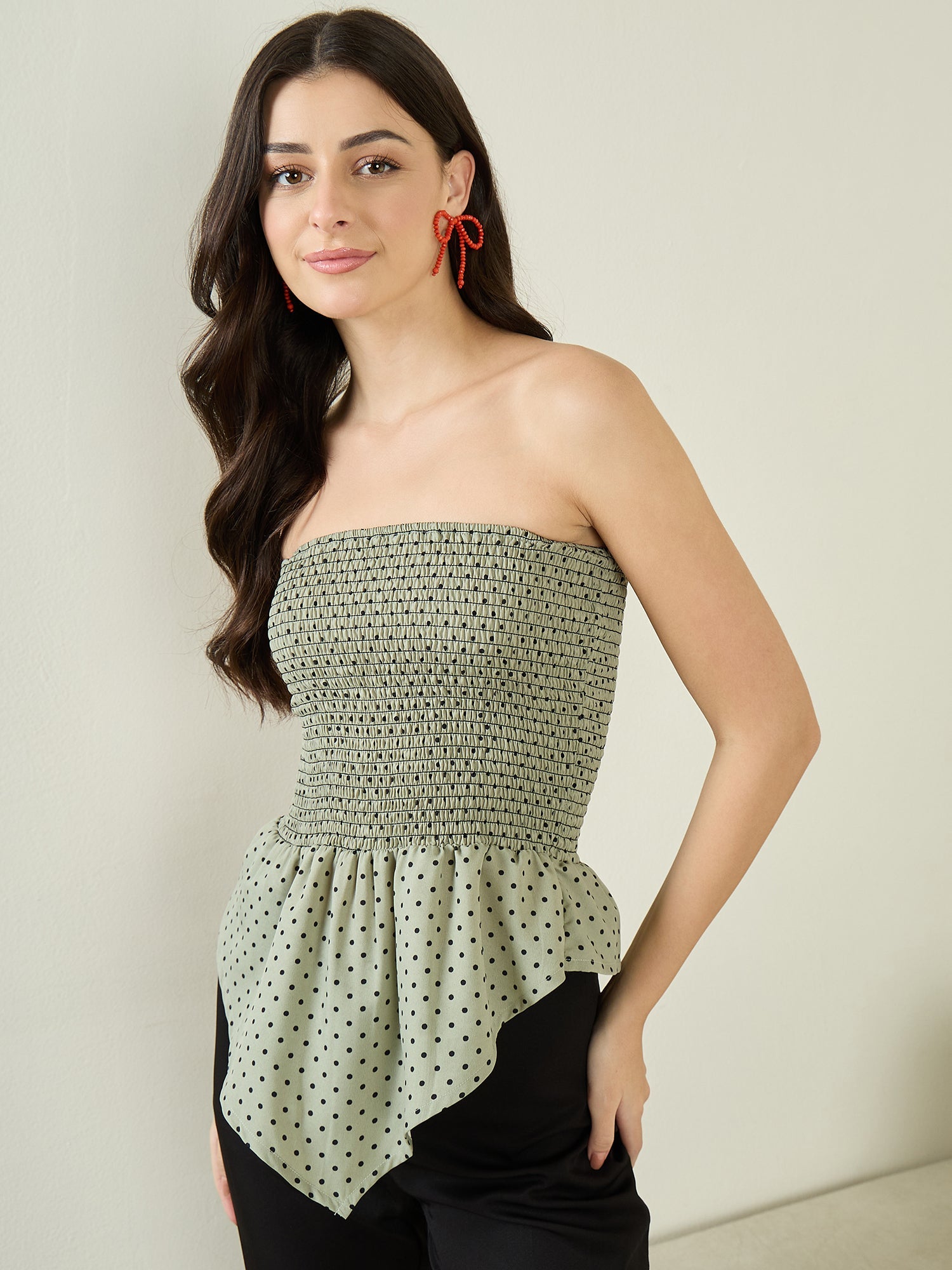 Smocked Bandeau Asymmetrical Top