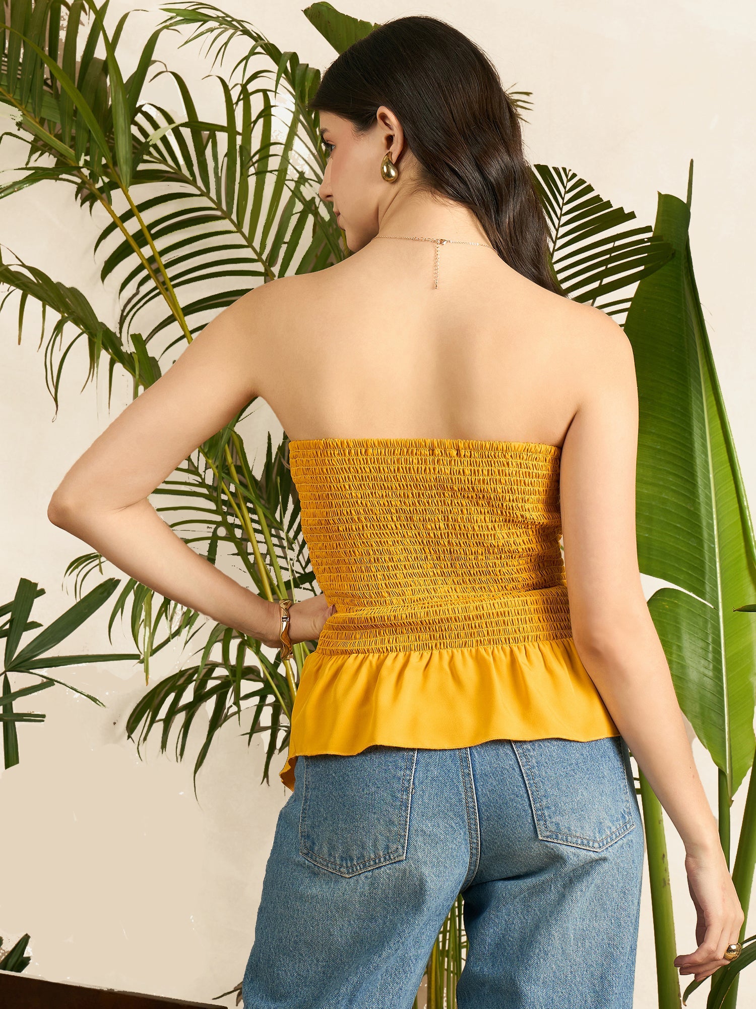 Smocked Bandeau Asymmetrical Top