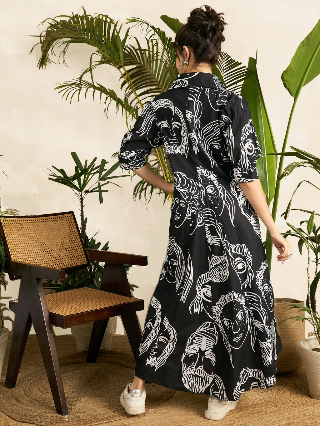 Front Pleated Cotton Midi Dress