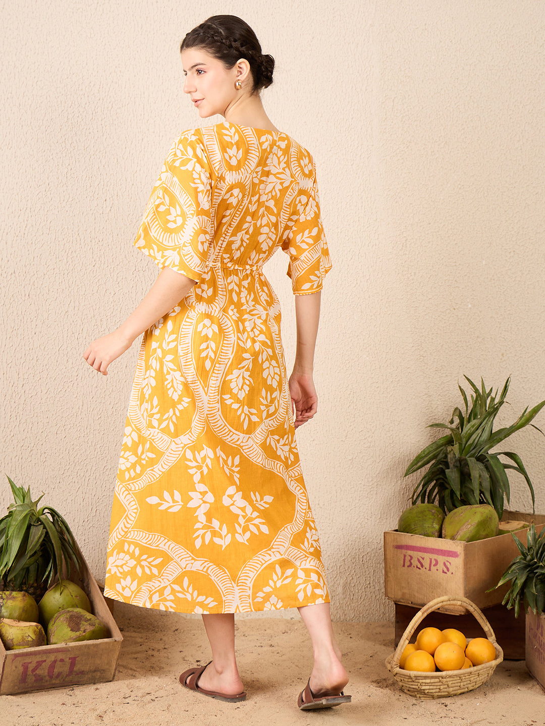 V-neck Cotton Midi Dress