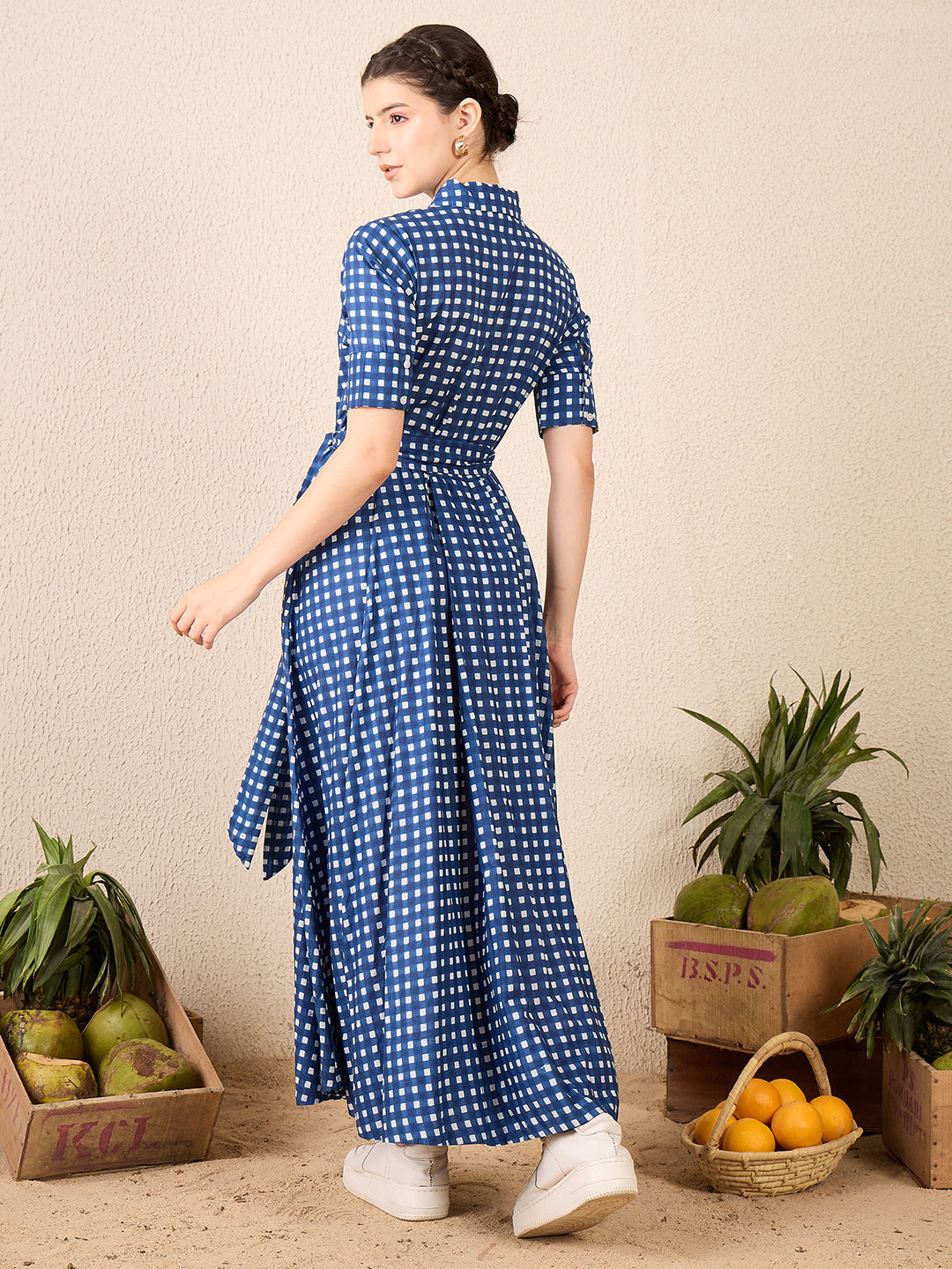 Cotton Buttoned Down Shirt Dress With Belt
