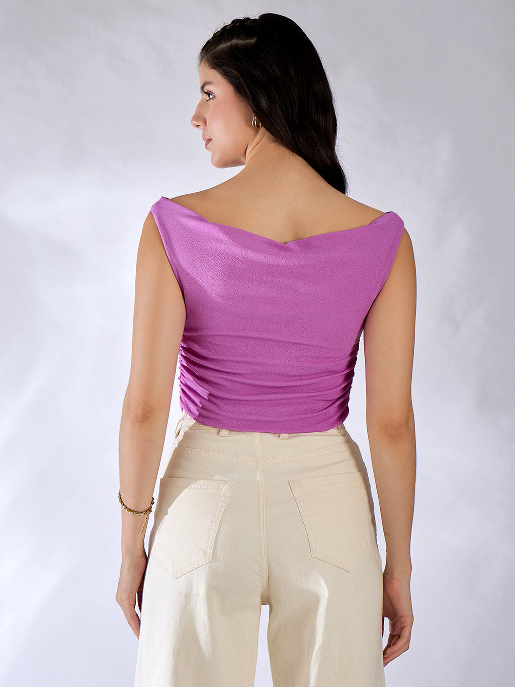 Printed Cotton Stretchable Draped Crop Top