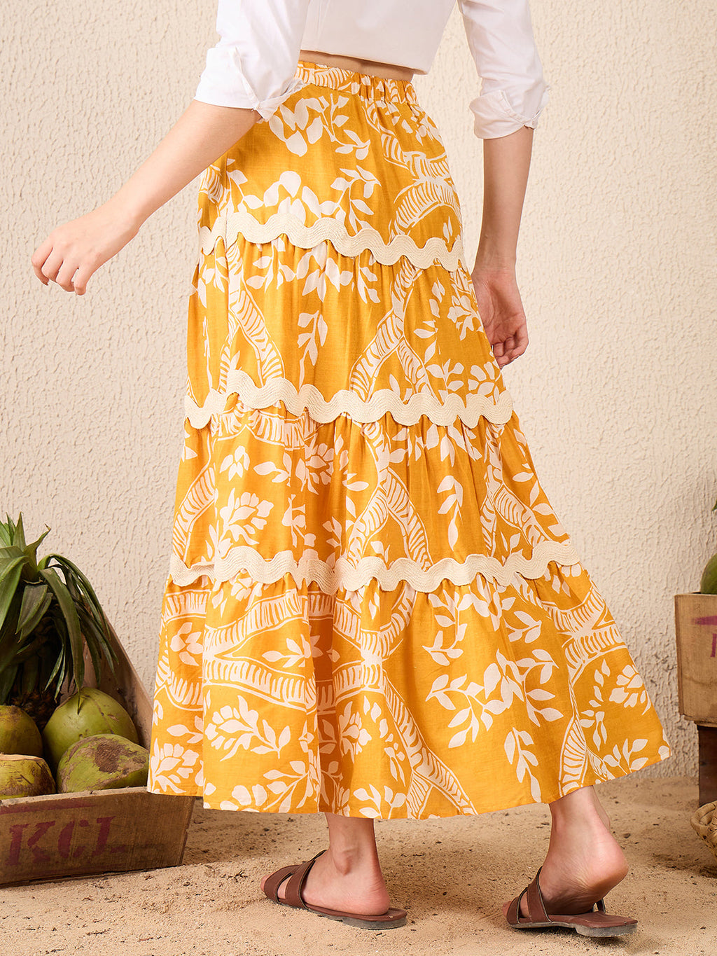 Ric-Rac Cotton Tiered Maxi Skirt