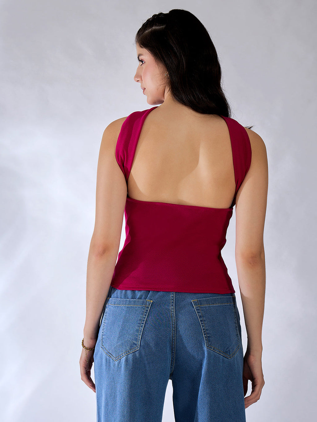 Stretchable Strapless Scarf Neck Top