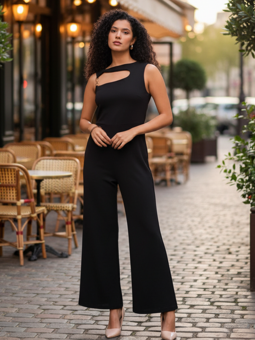 Stretchable Golden Chain Cutout Jumpsuit