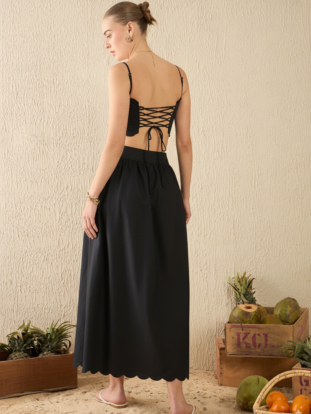 Scalloped Fit and Flare Midi Cotton Dress