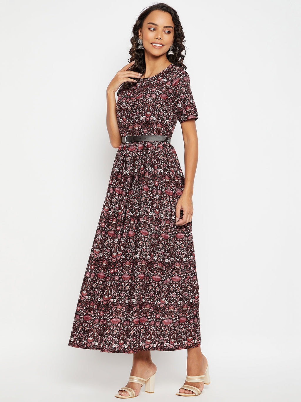 Printed Maxi Dress with Belt