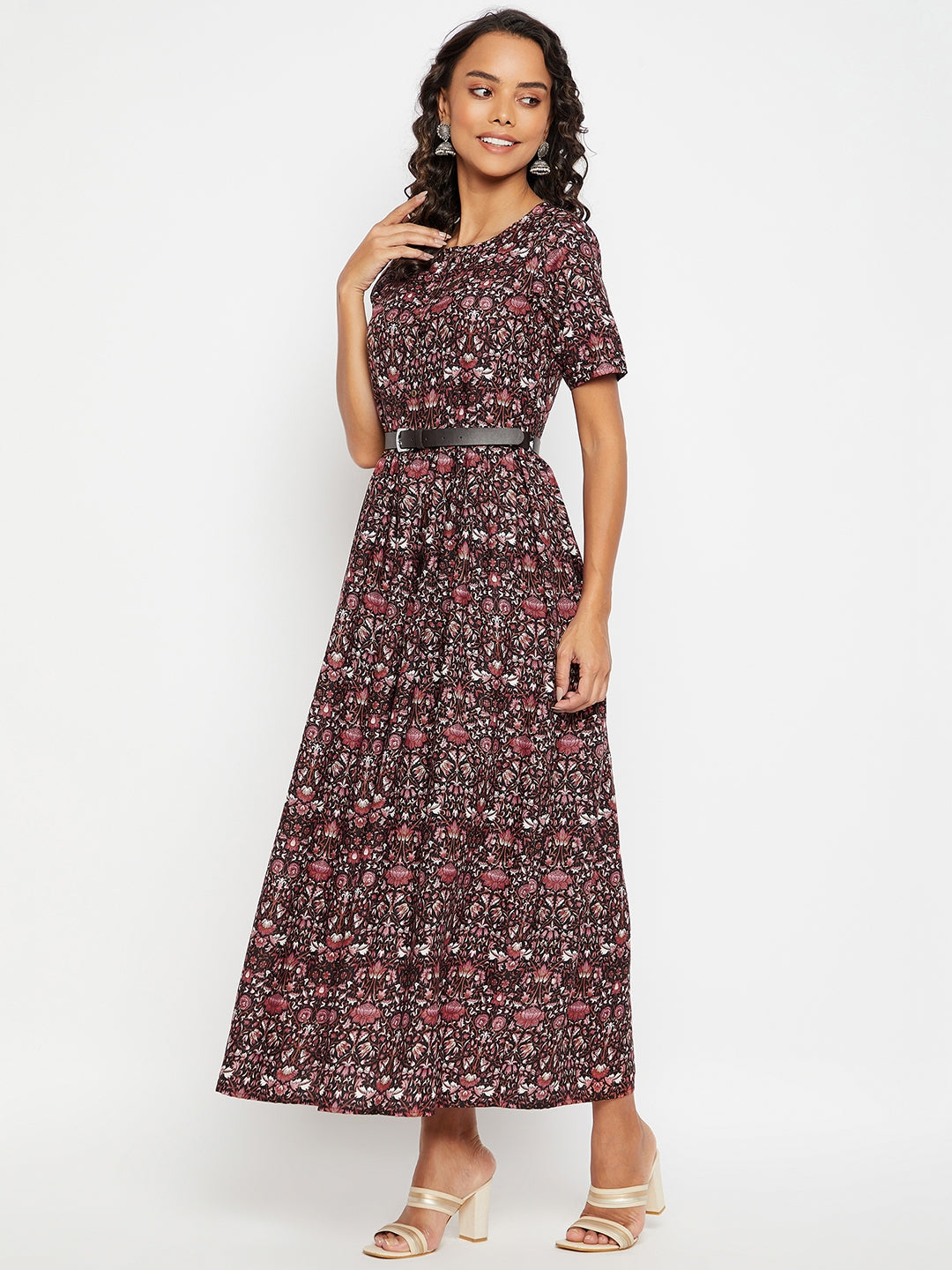 Printed Maxi Dress with Belt