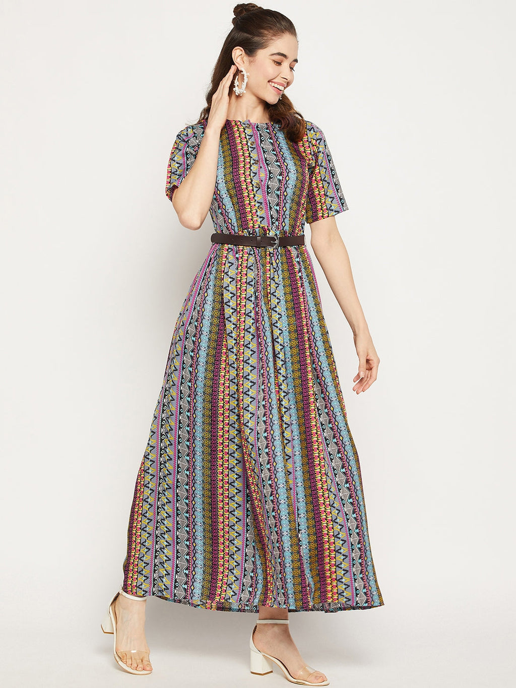 Printed Maxi Dress with Belt