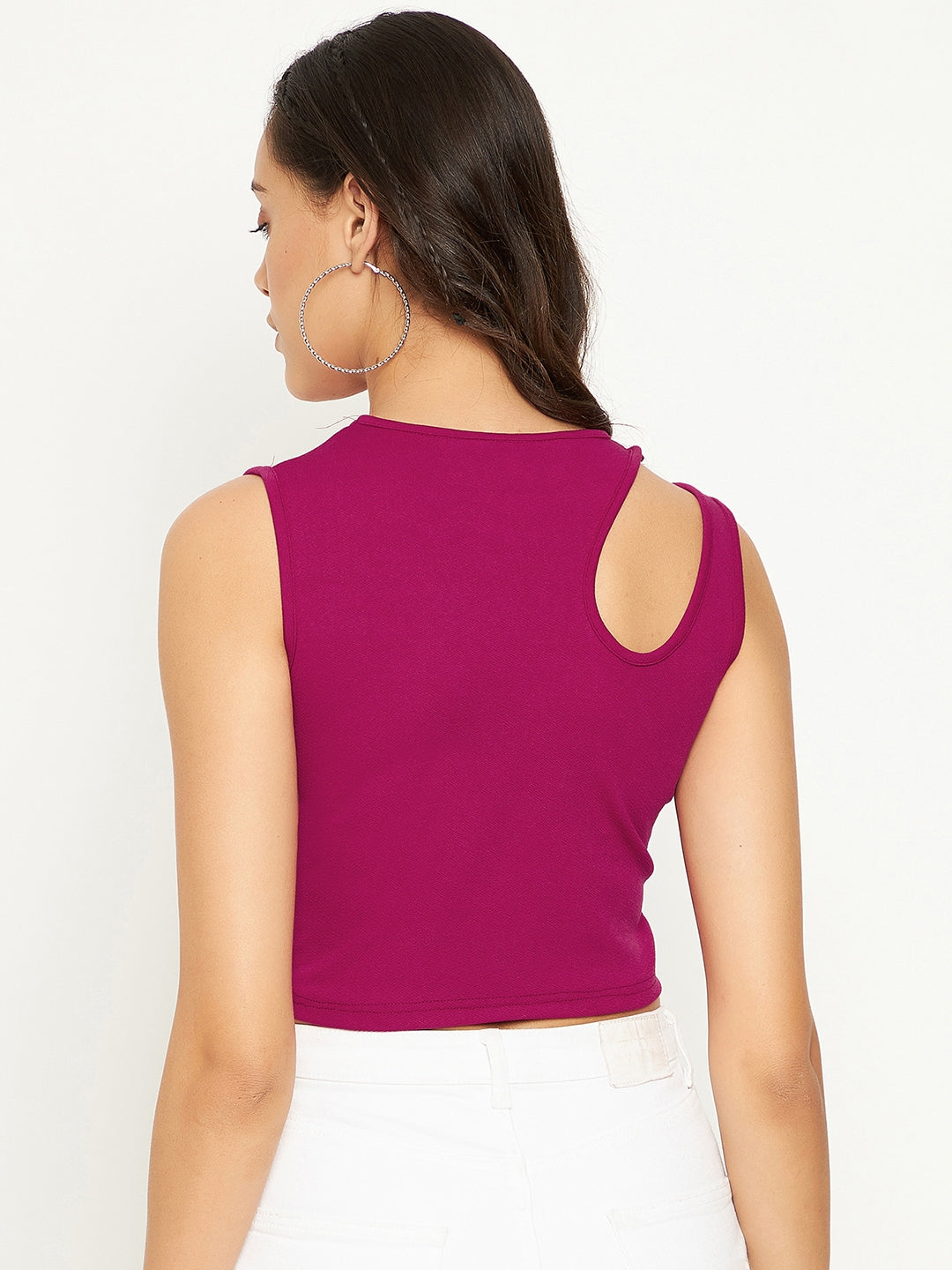 Cotton Stretchable Shoulder Cutout Crop Top