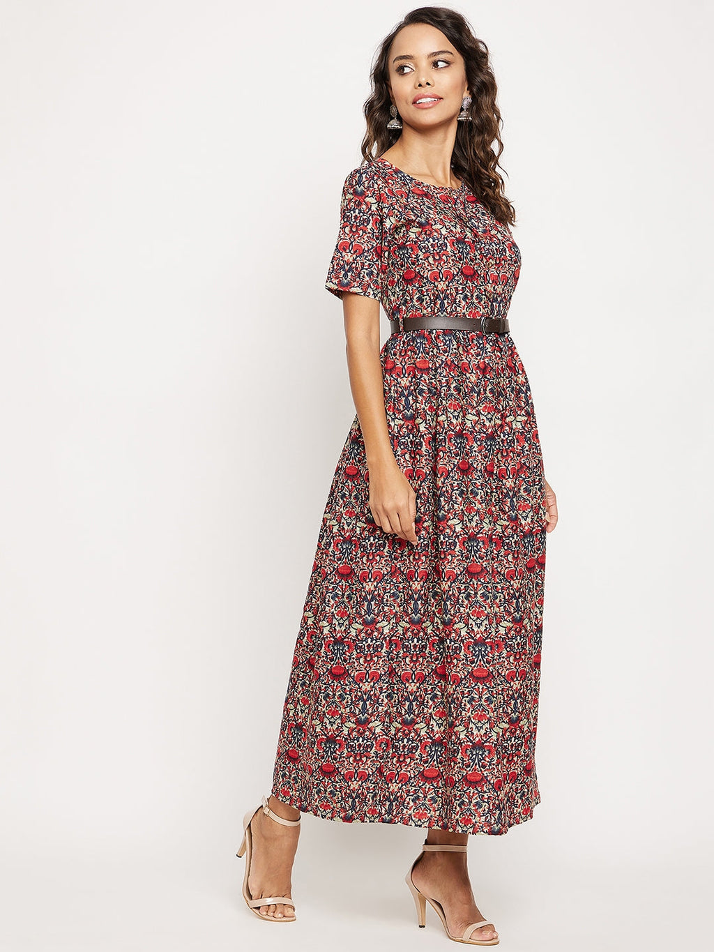 Printed Maxi Dress with Belt