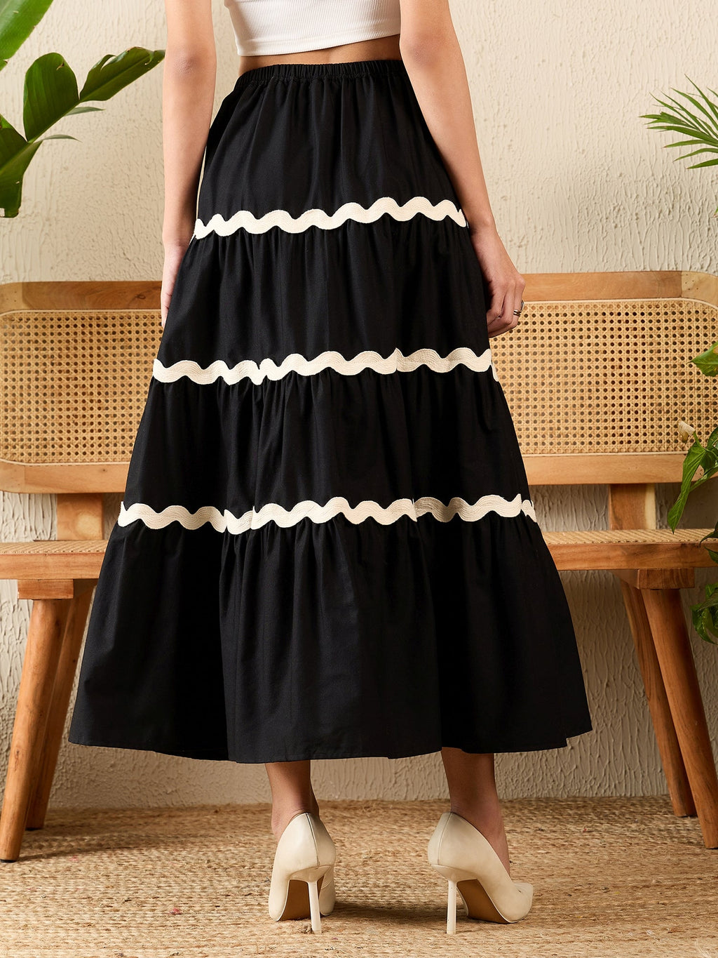Ric-Rac Cotton Tiered Maxi Skirt