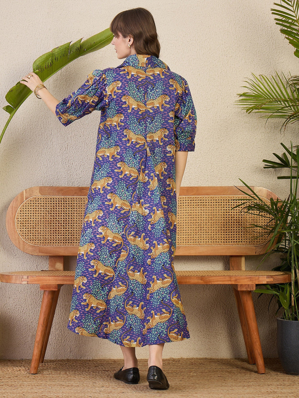Front Pleated Cotton Midi Dress