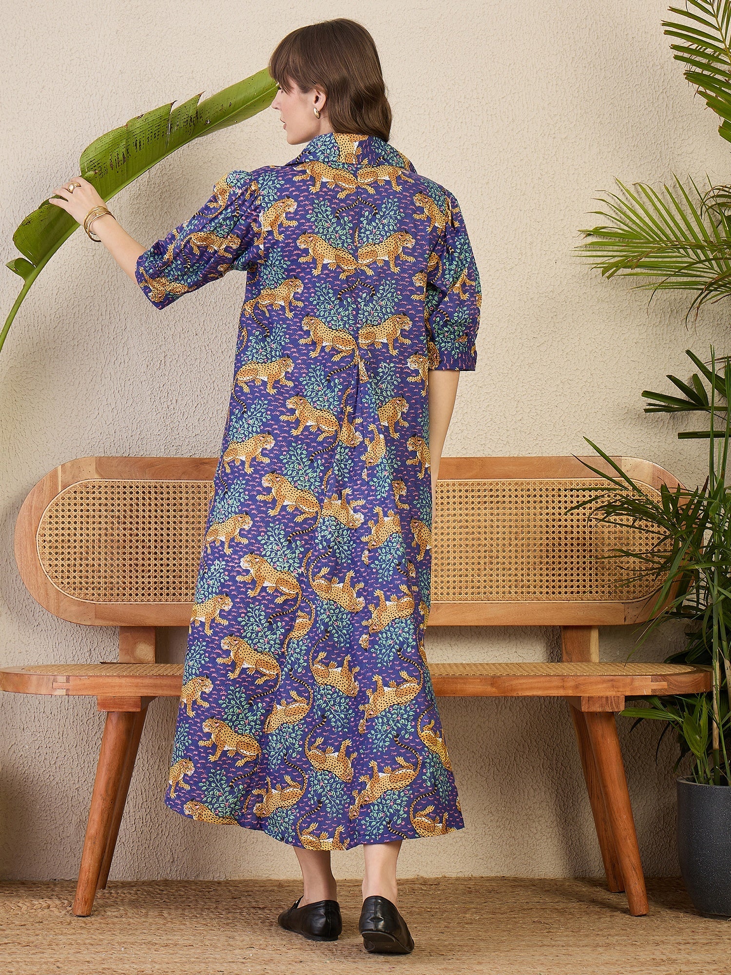 Front Pleated Cotton Midi Dress