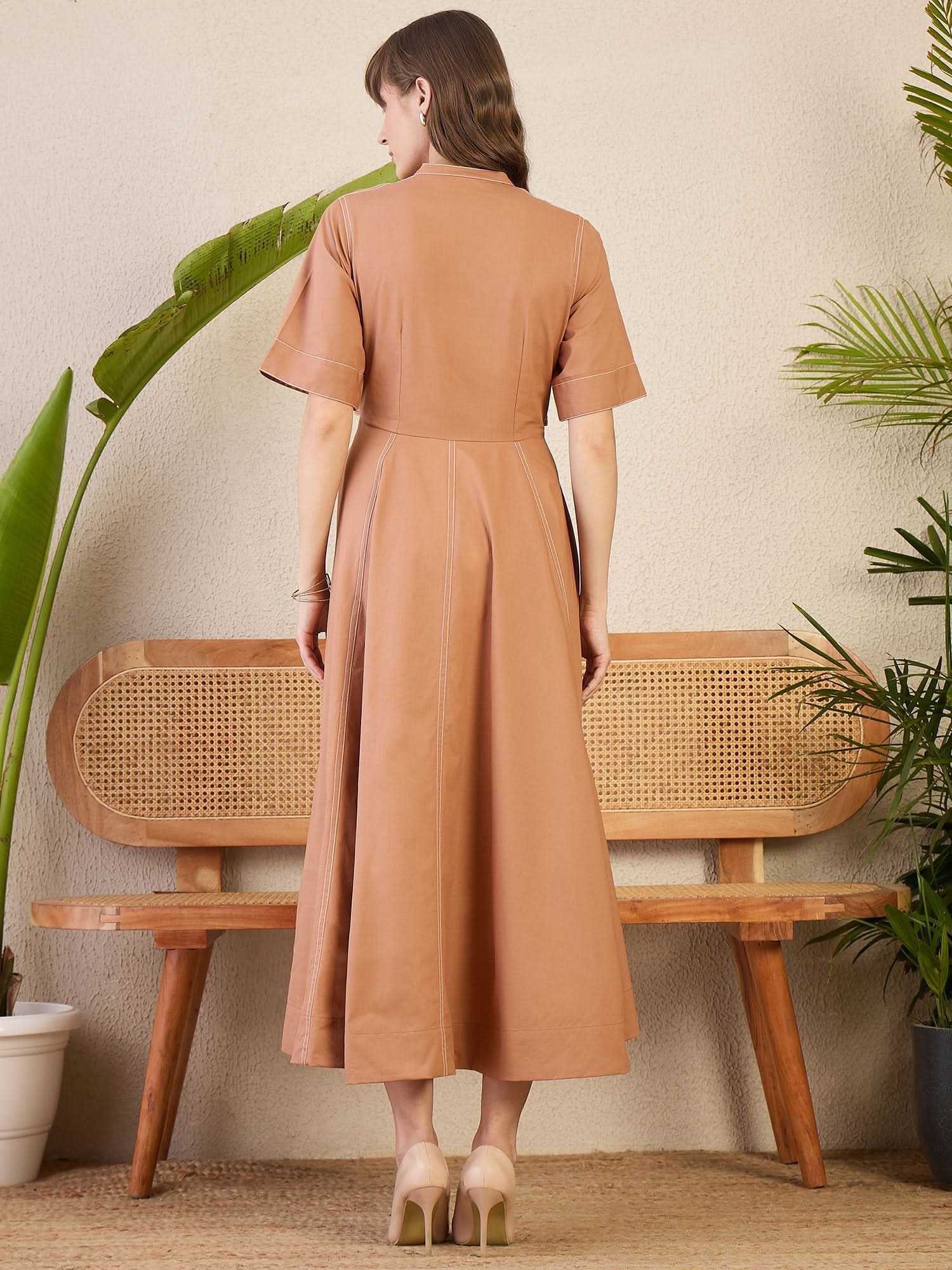 Corset Panelled Cotton Midi Dress