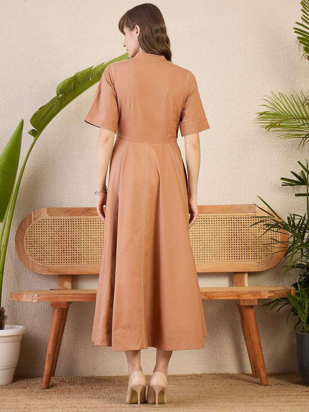 Corset Panelled Cotton Midi Dress
