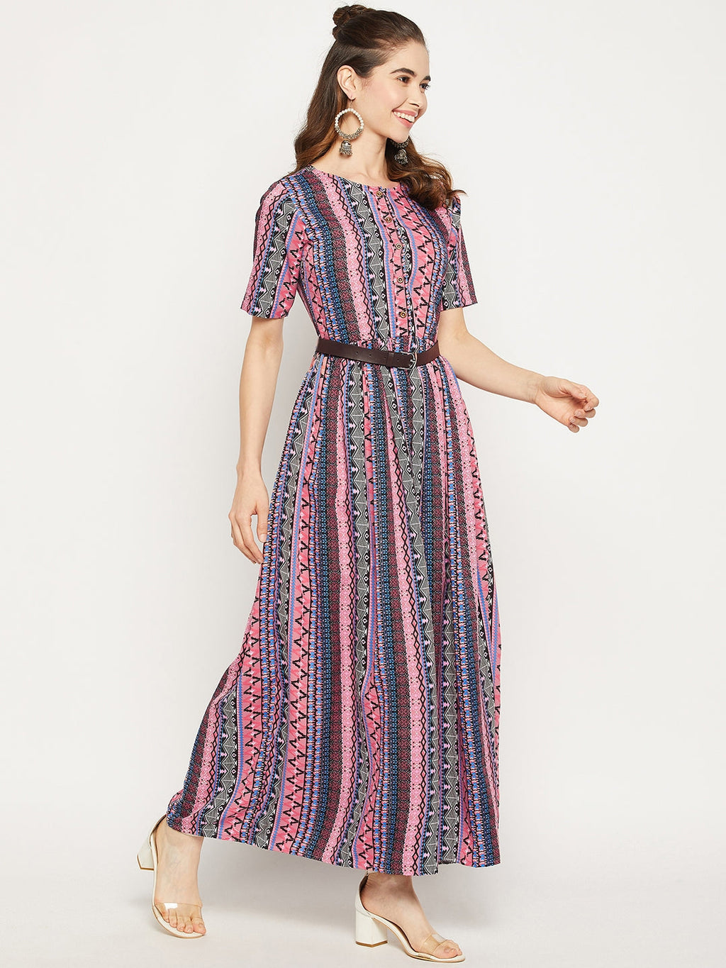 Printed Maxi Dress with Belt