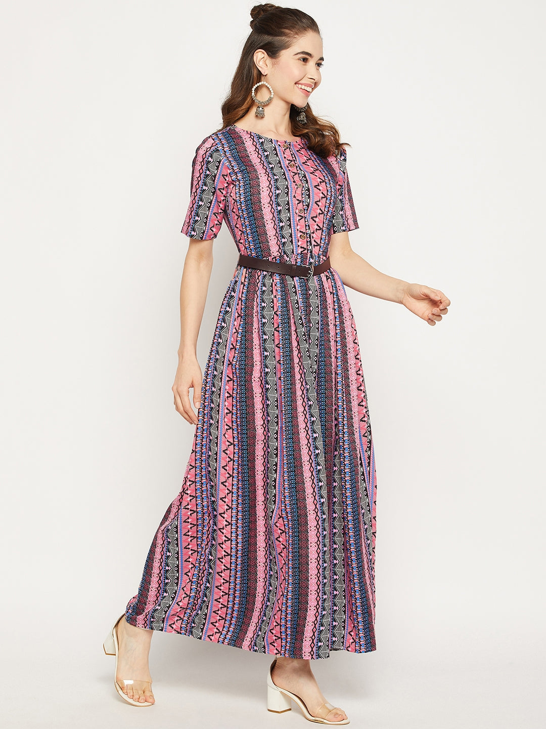Printed Maxi Dress with Belt