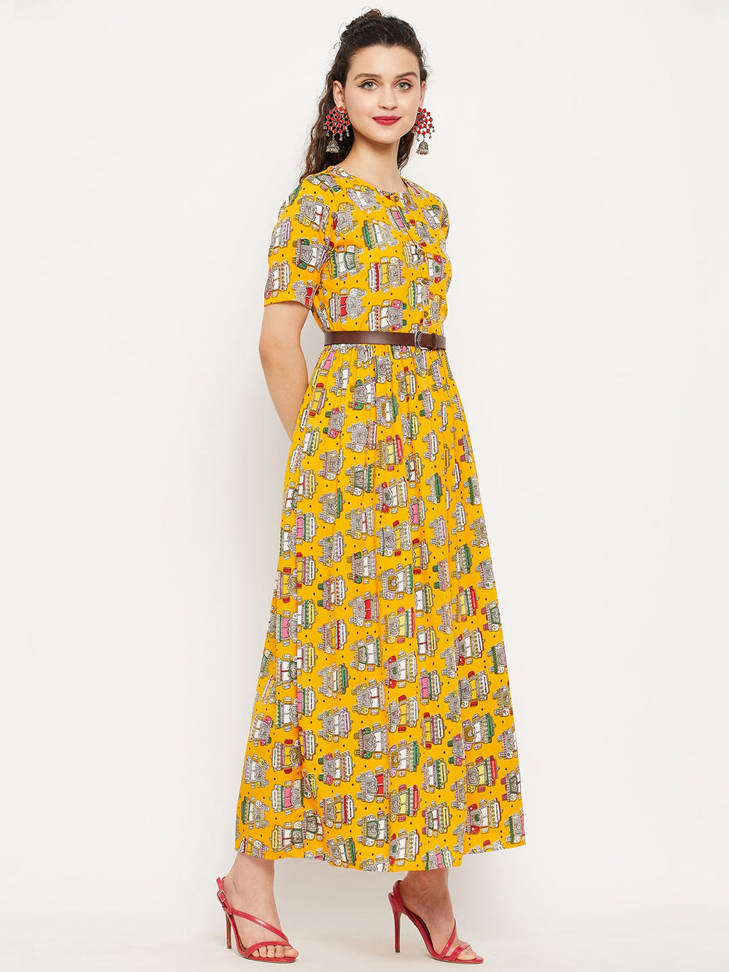 Printed Maxi Dress with Belt