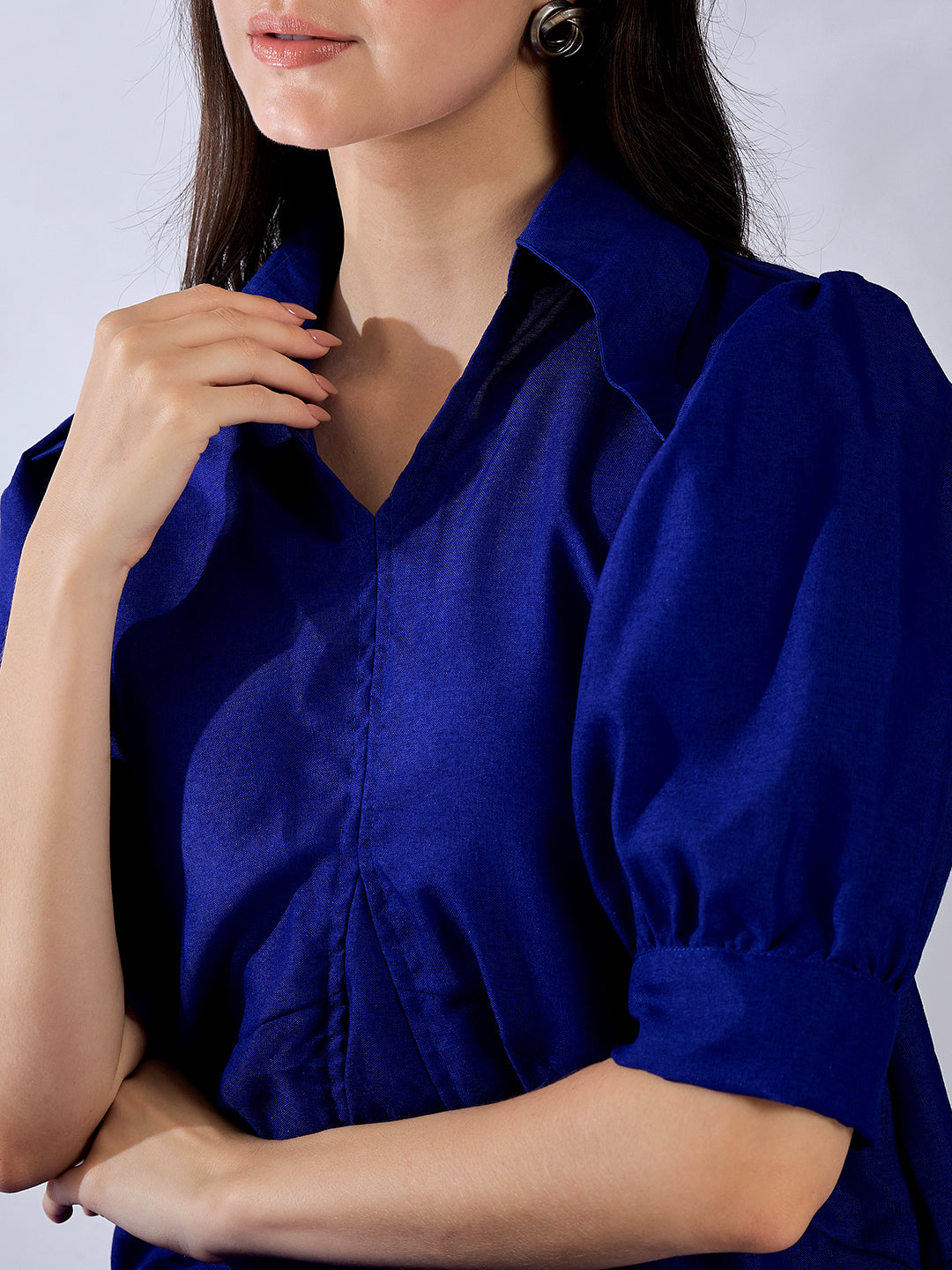 Front Pleated Linen Midi Dress