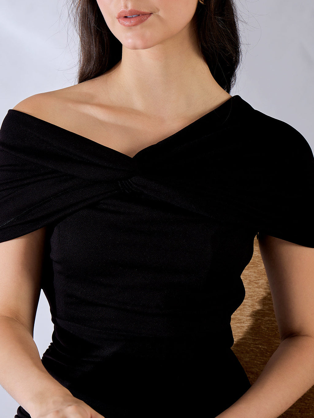 Stretchable Off Shoulder Fit & Flare Midi Dress