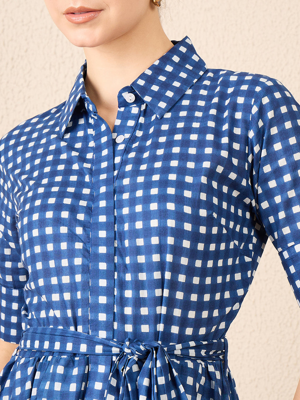 Cotton Buttoned Down Shirt Dress With Belt
