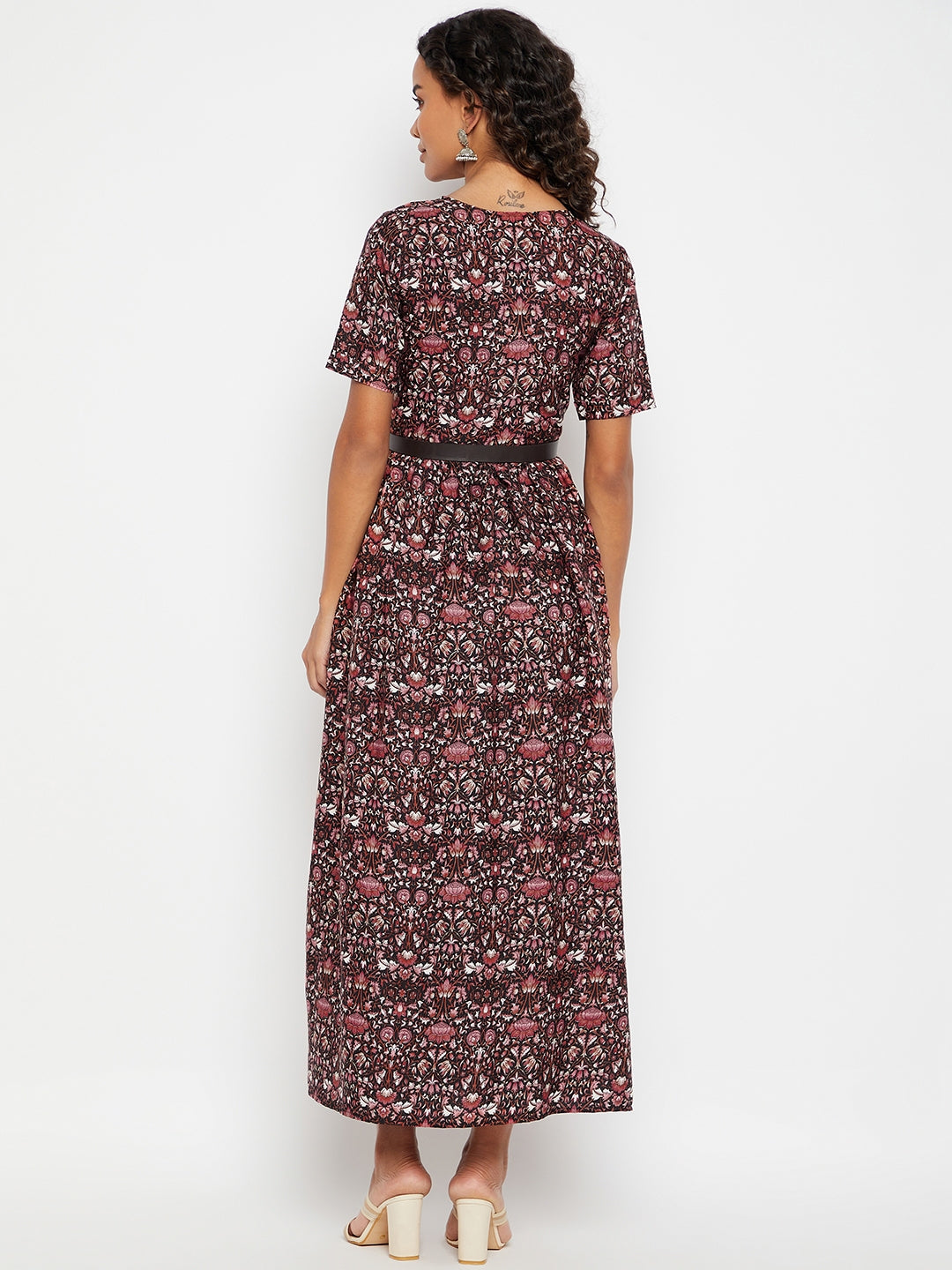 Printed Maxi Dress with Belt