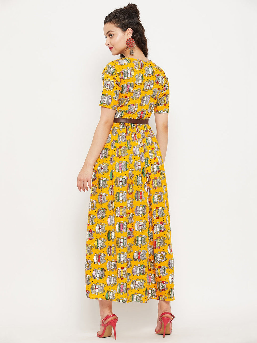 Printed Maxi Dress with Belt