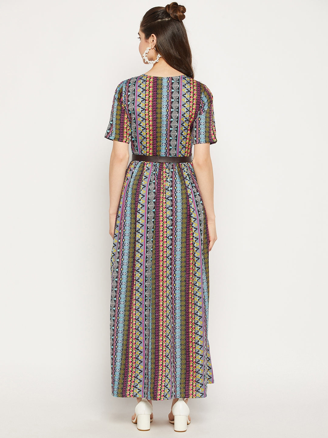 Printed Maxi Dress with Belt