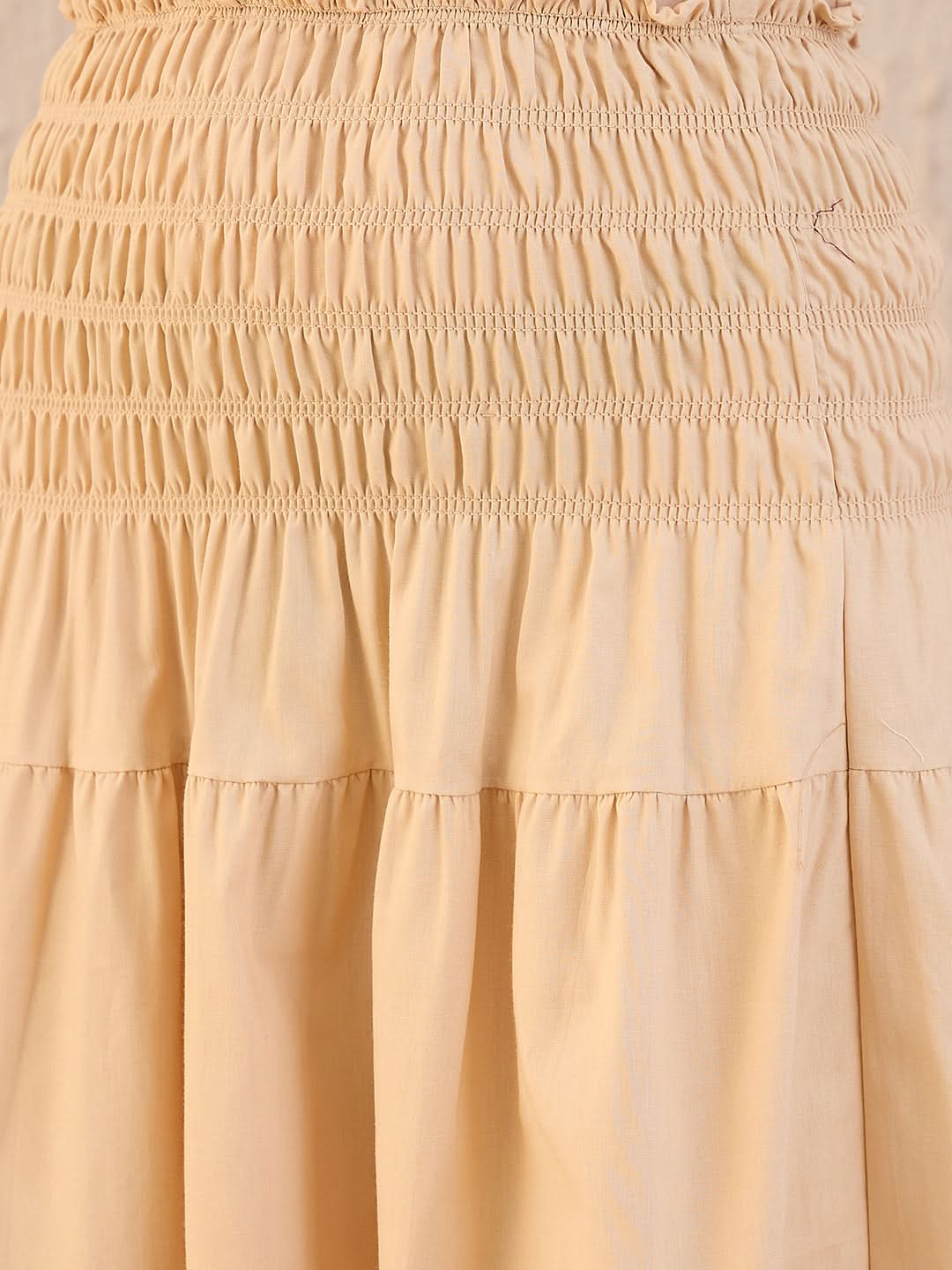 Smocked High-waist Cotton Midi Skirt