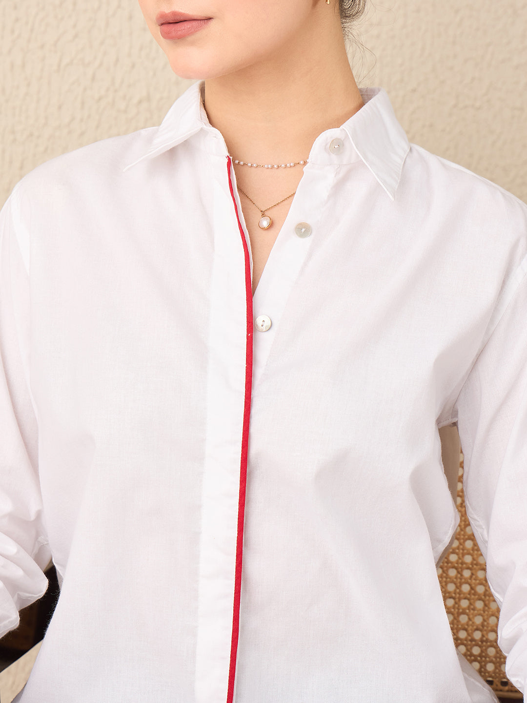 Square Grid Floral Embroidered Cotton Shirt