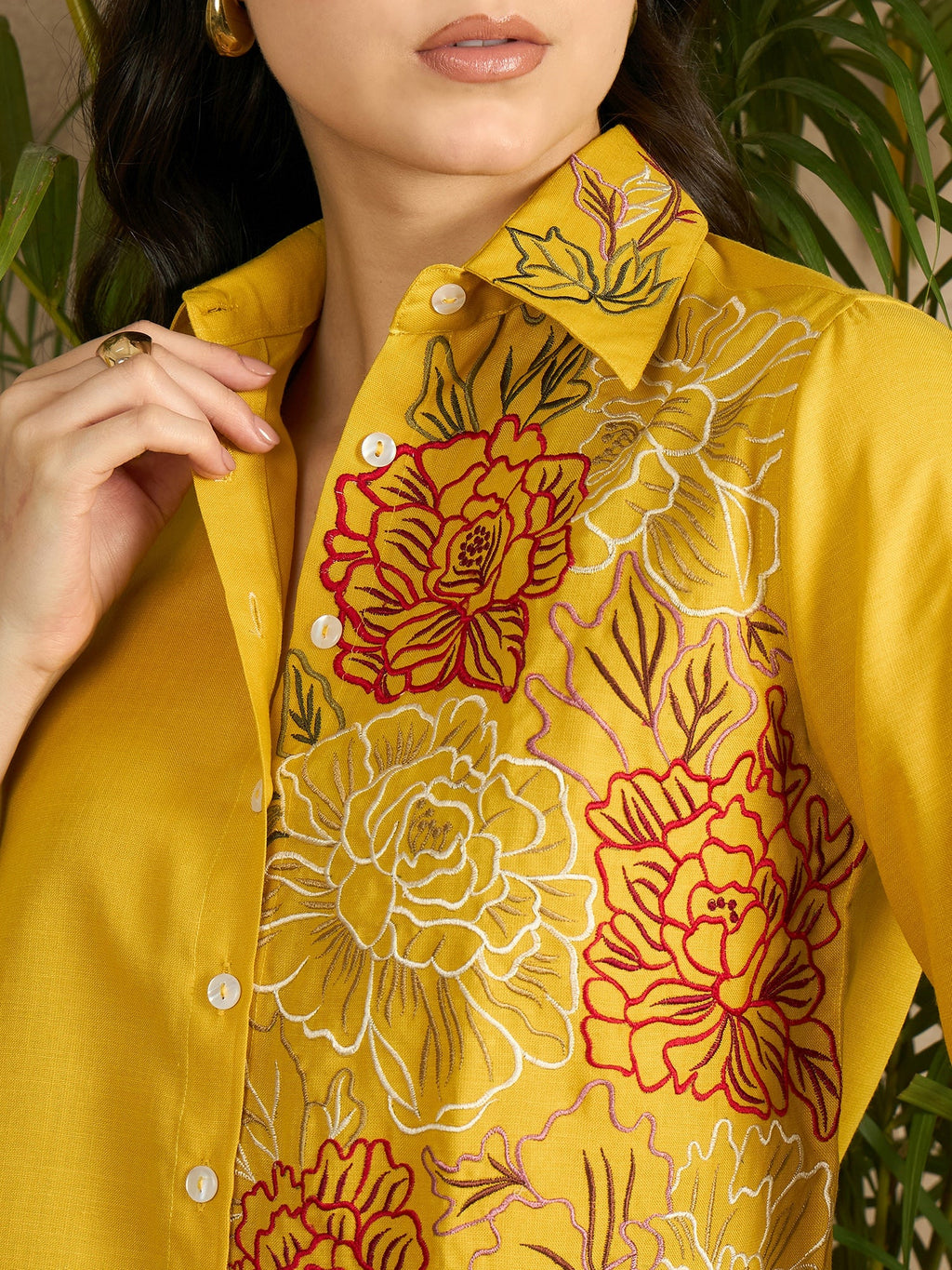 Floral Embroidered Linen Shirt