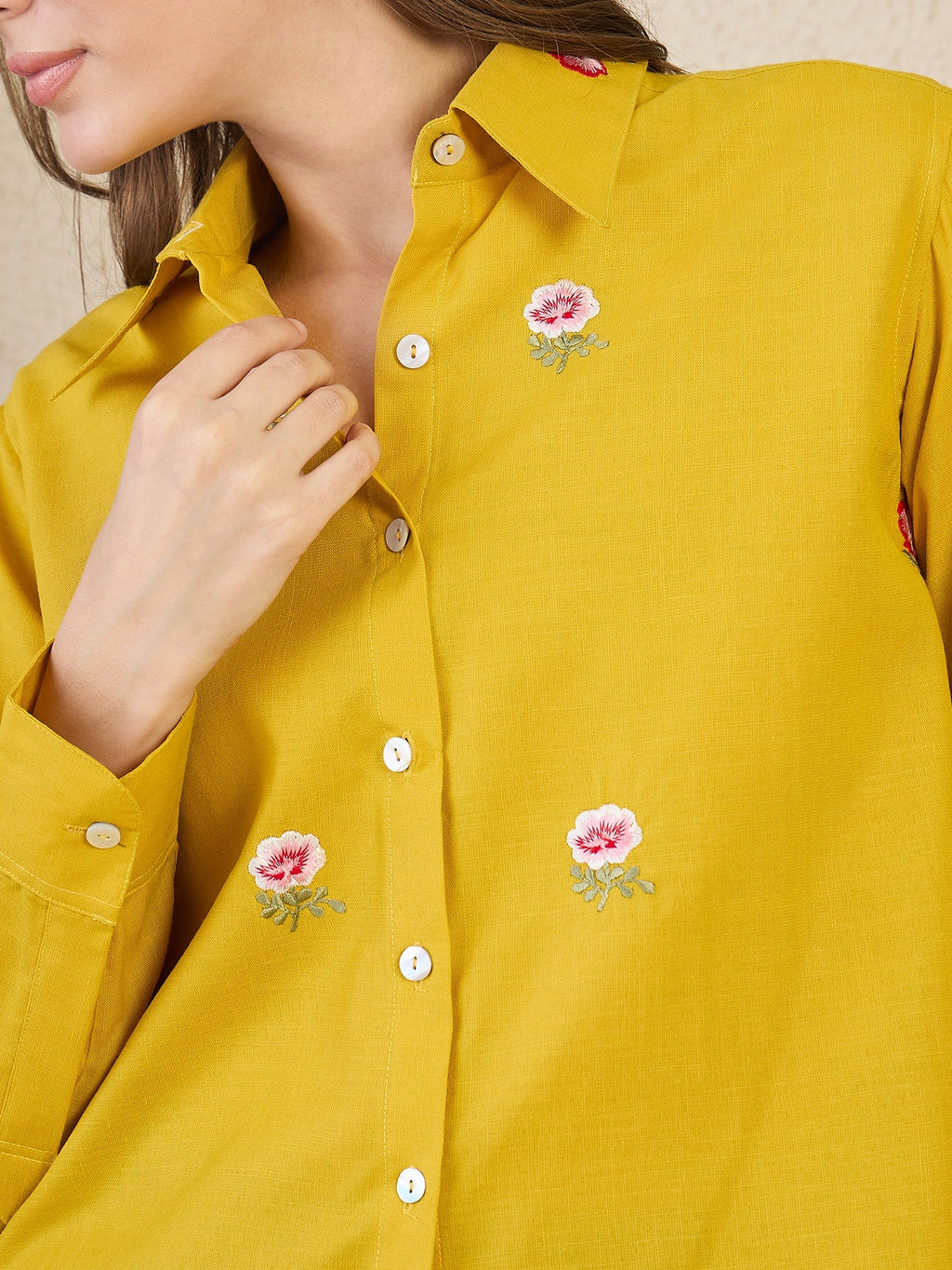 All Over Embroidered Linen Shirt