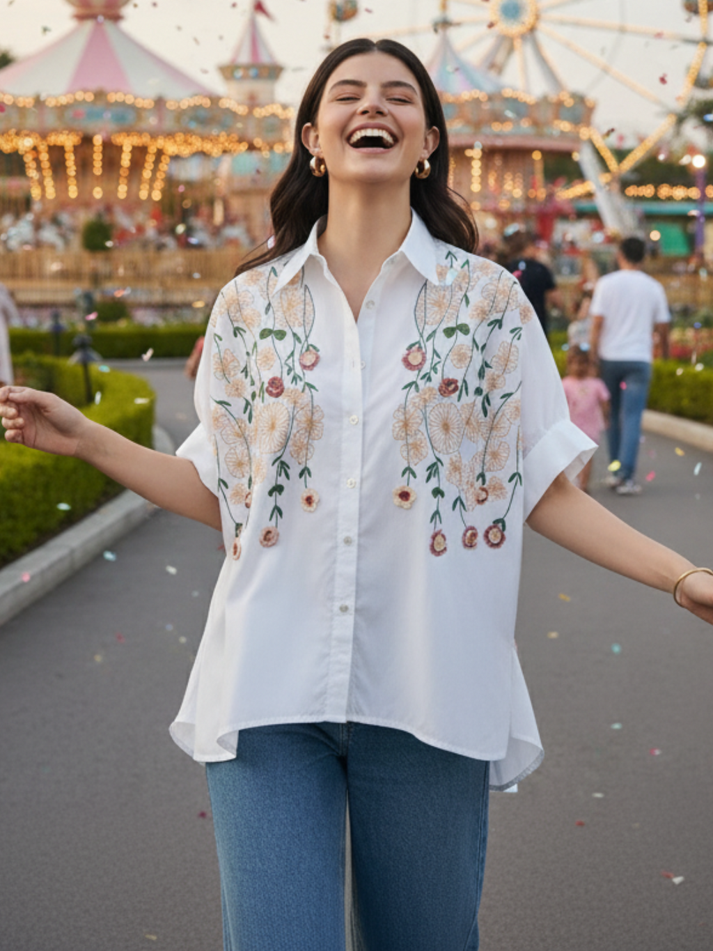 Anti-fit Crochet Floral Shirt - Uptownie