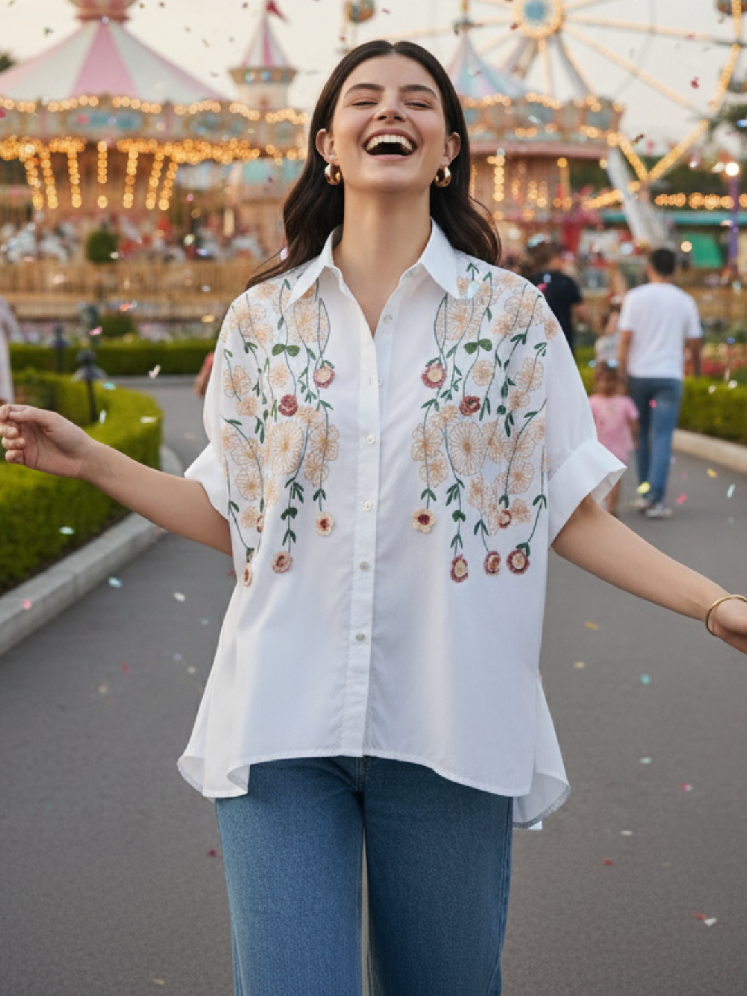 Anti-fit Crochet Floral Shirt - Uptownie