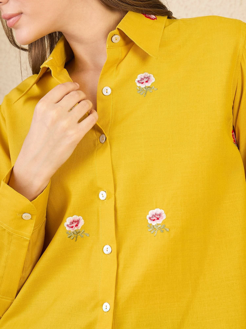 All Over Embroidered Linen Shirt