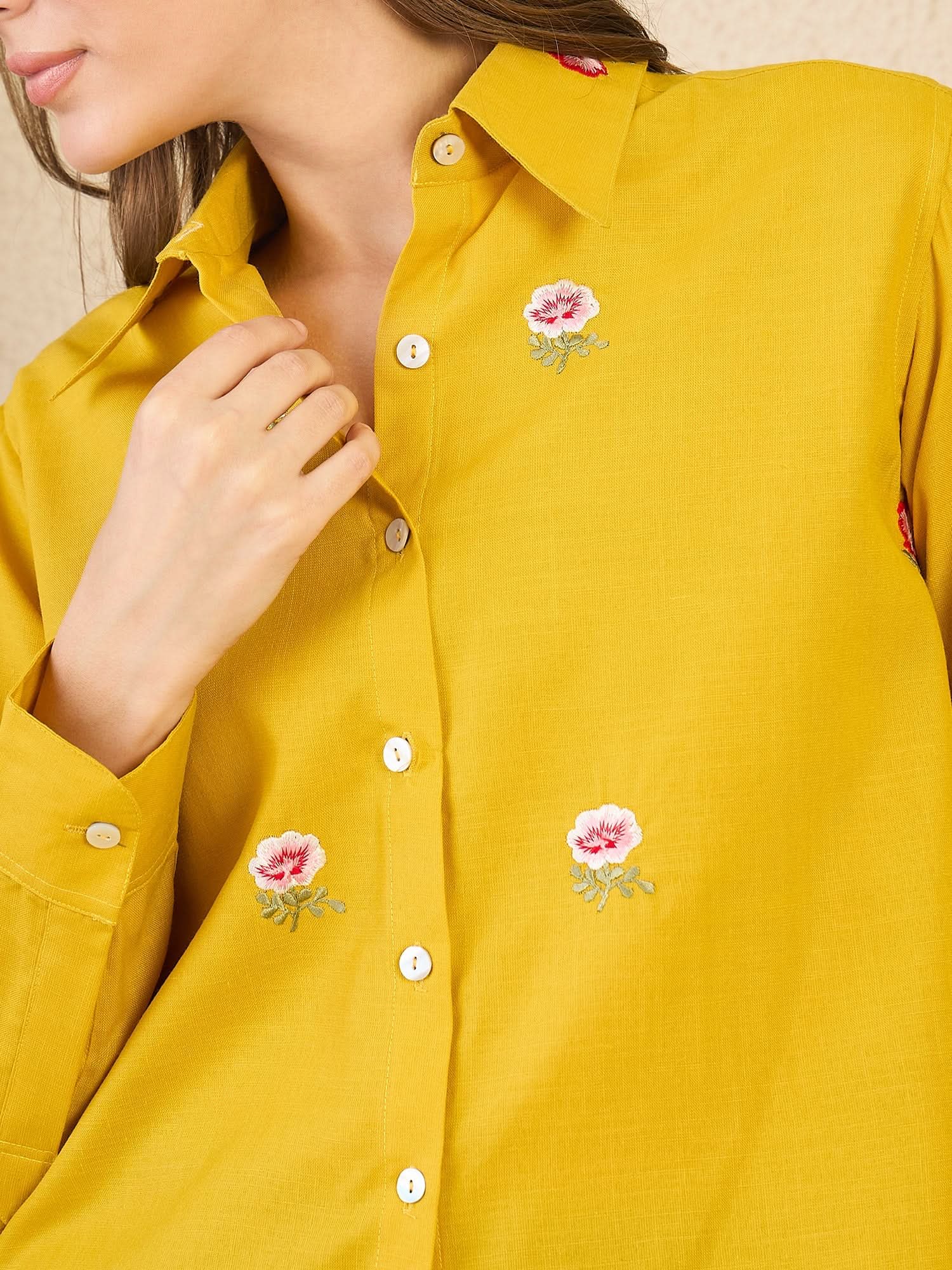 All Over Embroidered Linen Shirt