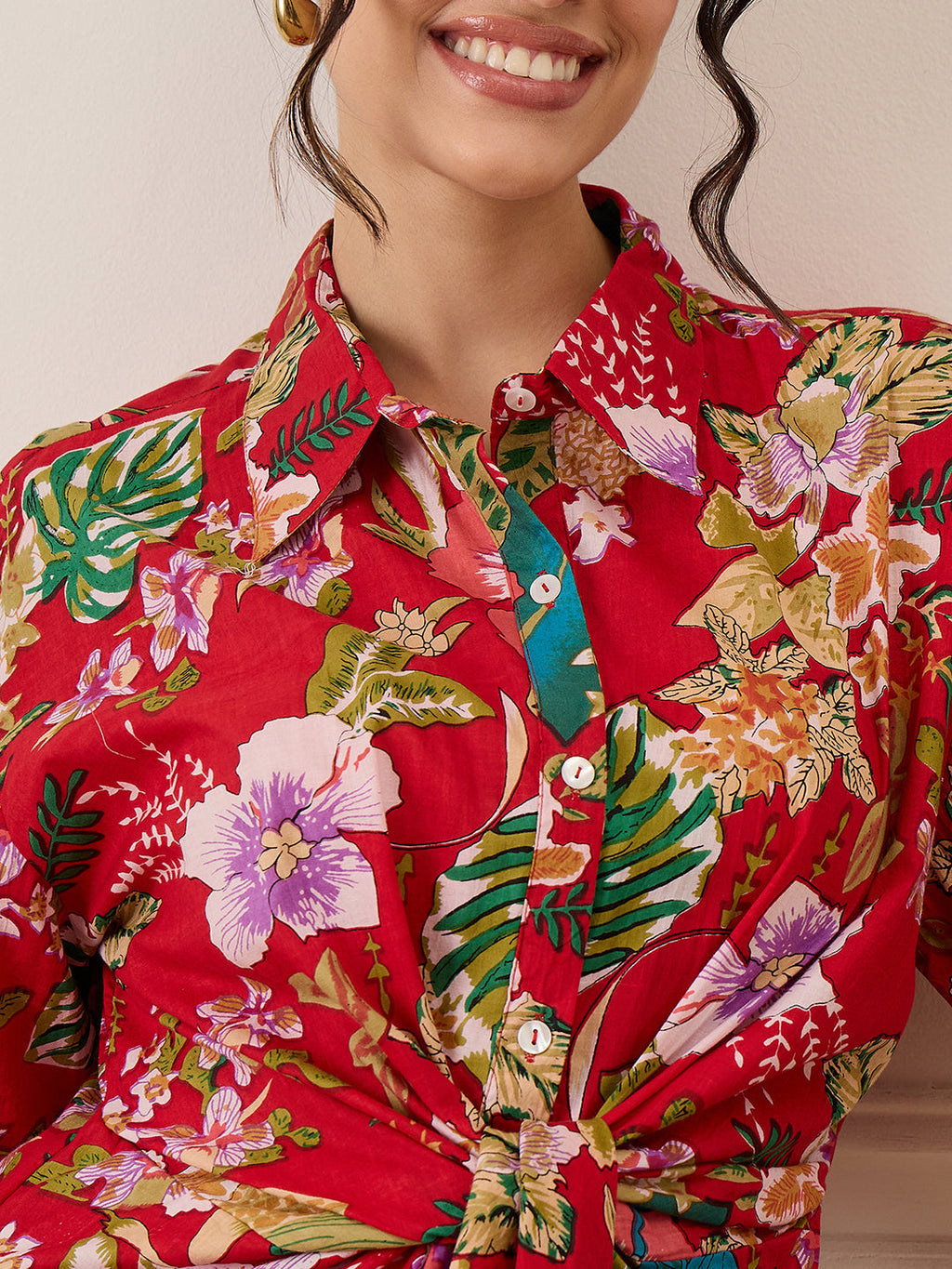 Cotton Twisted Shirt Midi Dress
