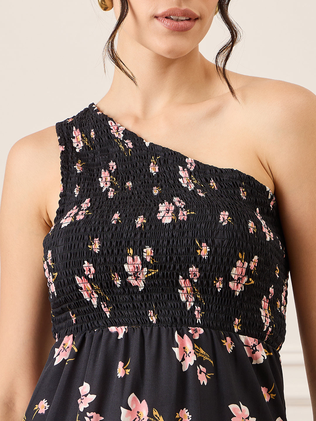 One Shoulder Smocked Maxi Dress
