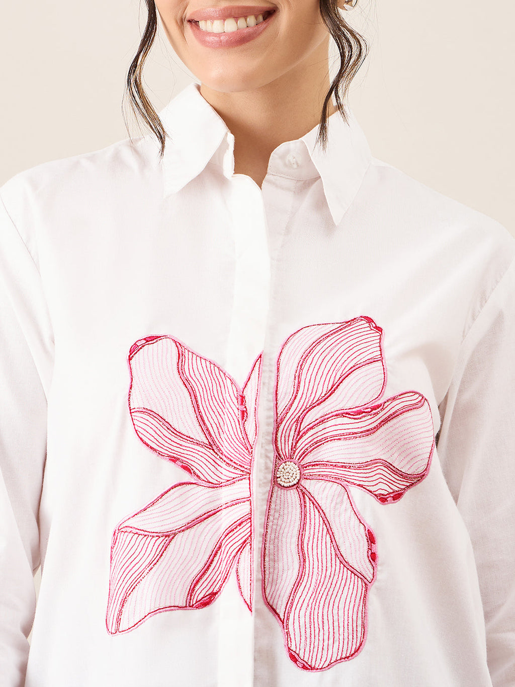 Floral Embroidered Full Sleeve Cotton Shirt