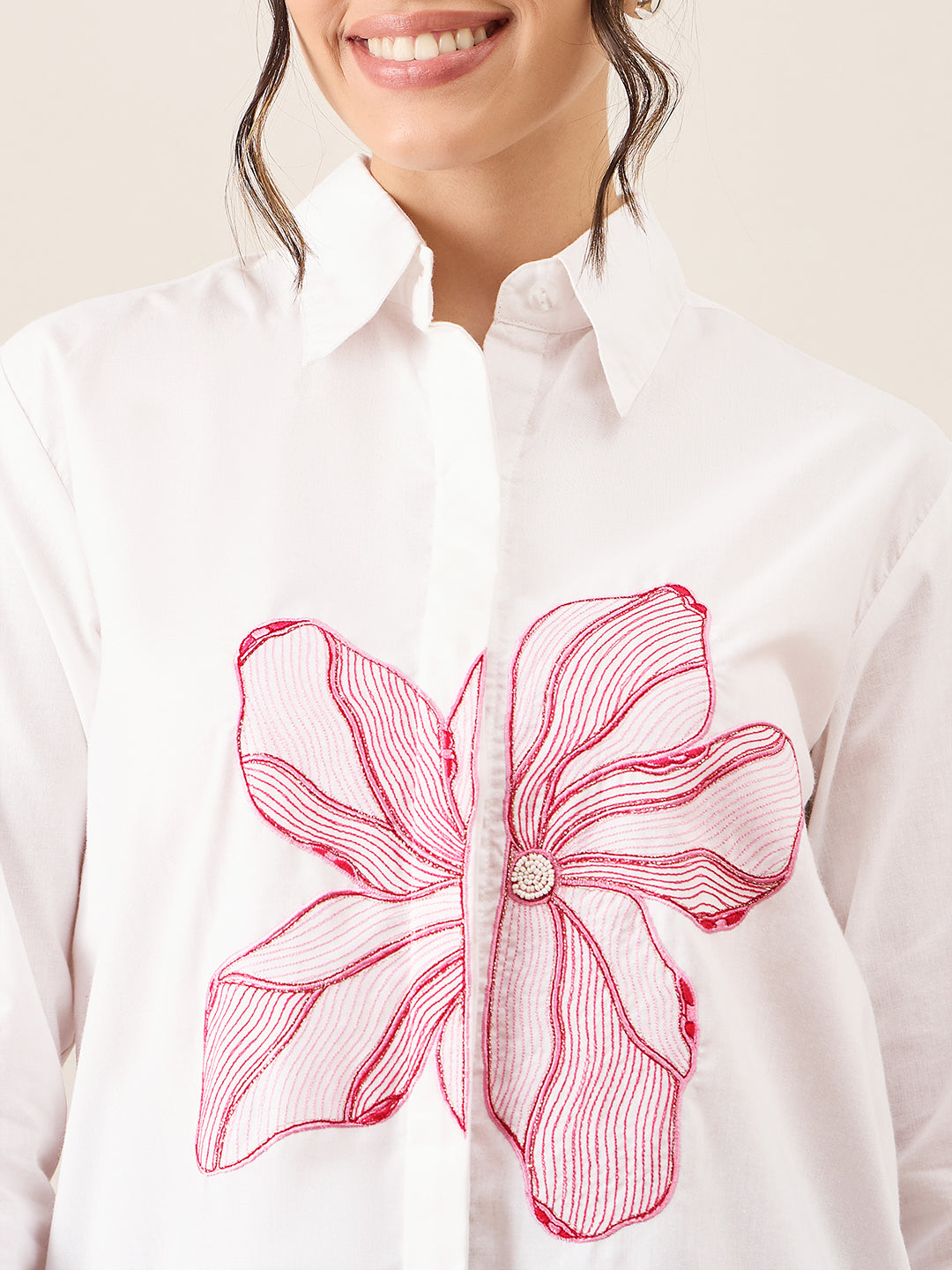 Floral Embroidered Full Sleeve Cotton Shirt