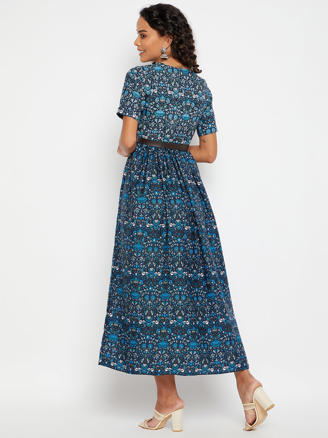 Printed Maxi Dress with Belt