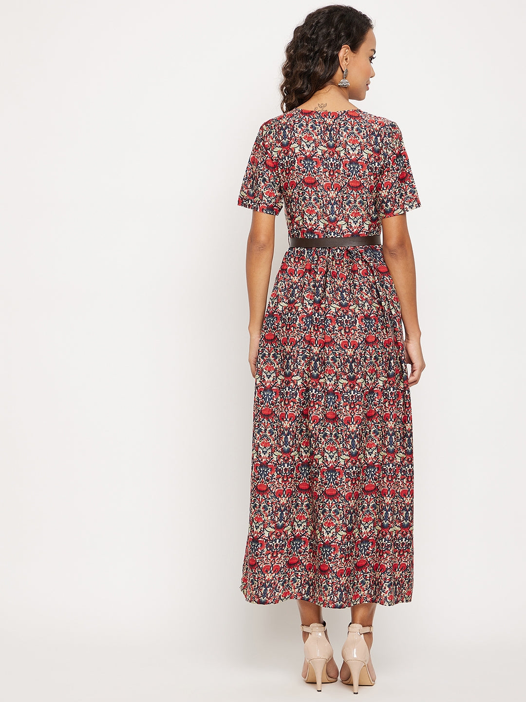 Printed Maxi Dress with Belt