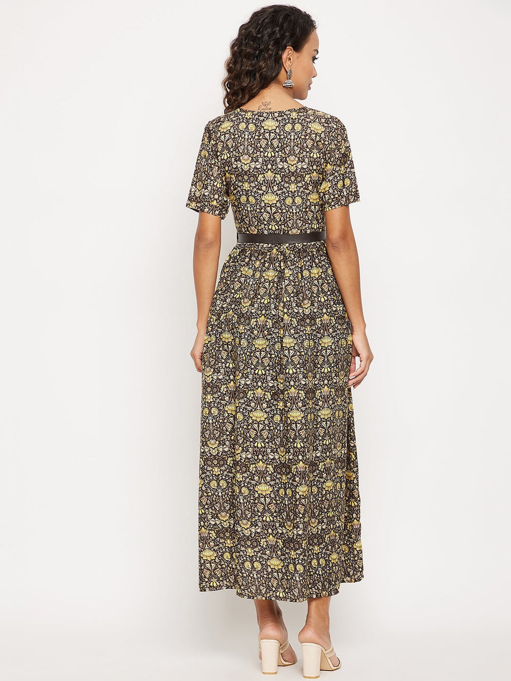 Printed Maxi Dress with Belt