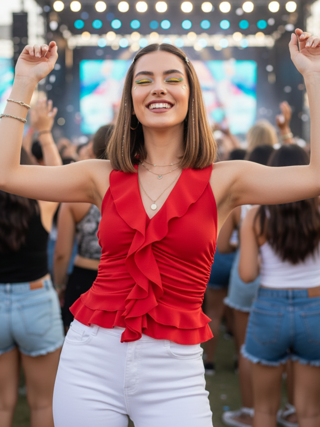 Stretchable Ruffled Halter Neck Top - Uptownie