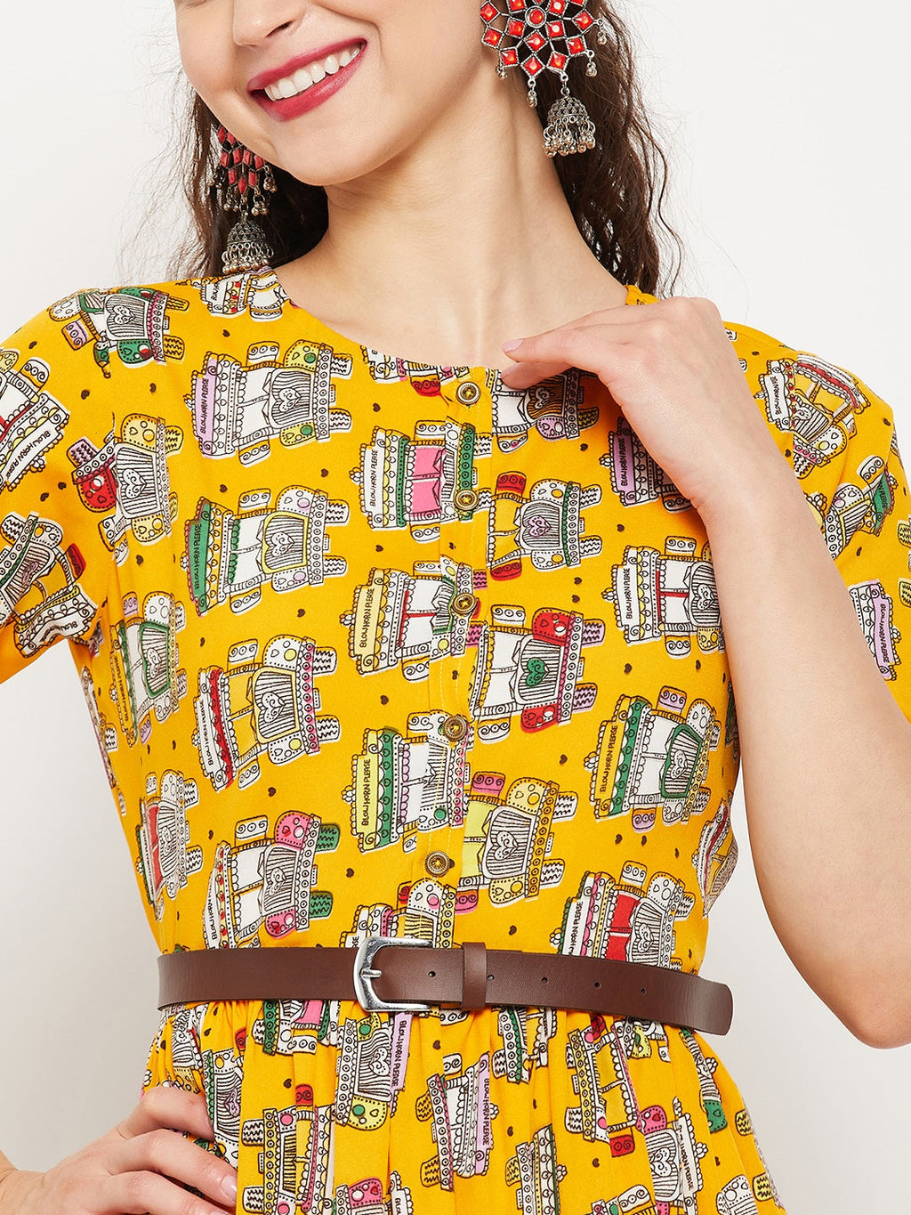 Printed Maxi Dress with Belt